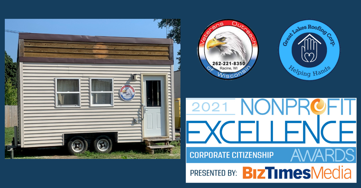Veterans Outreach of Wisconsin tiny home and BizTimes Media's 2021 Nonprofit excellence award