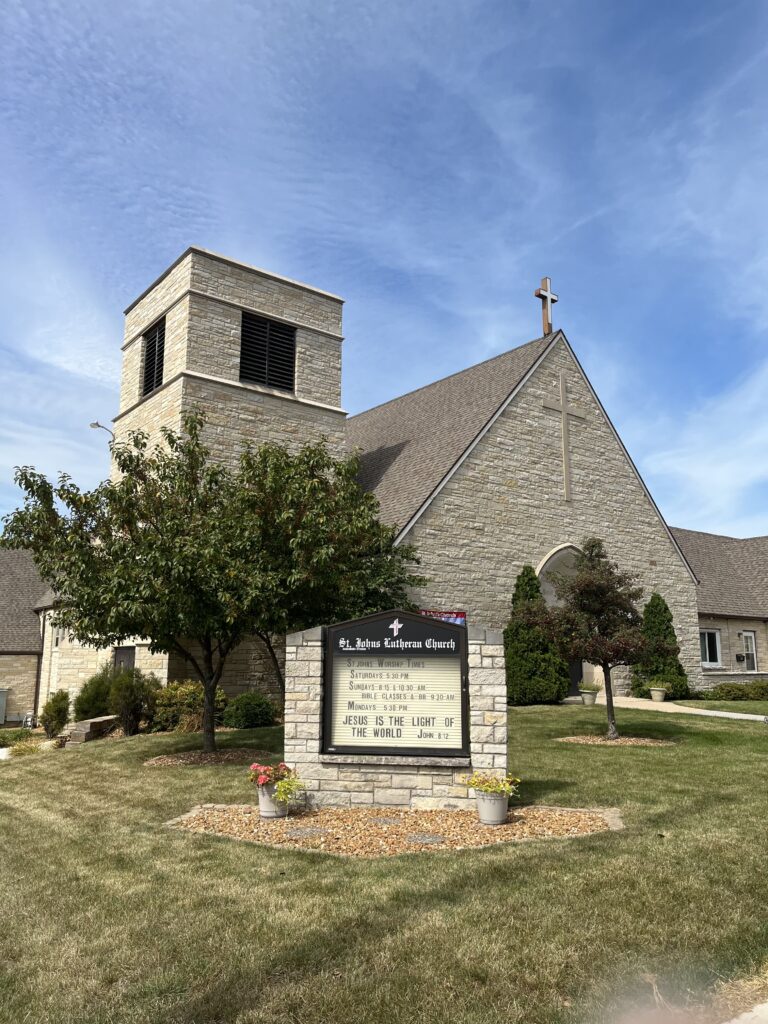 St John Lutheran Mayville, WI front facade and sign