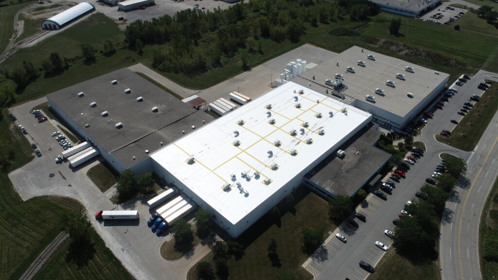 Summit Packaging Racine, Wisconsin commercial manufacturing reroof with safety walkways