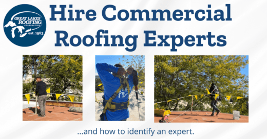 Commercial roofers expertly practicing rooftop safety